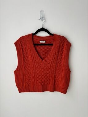 Aritzia Babaton Emporia Merino Wool Sweater Vest Cable Knit Cropped Orange rust